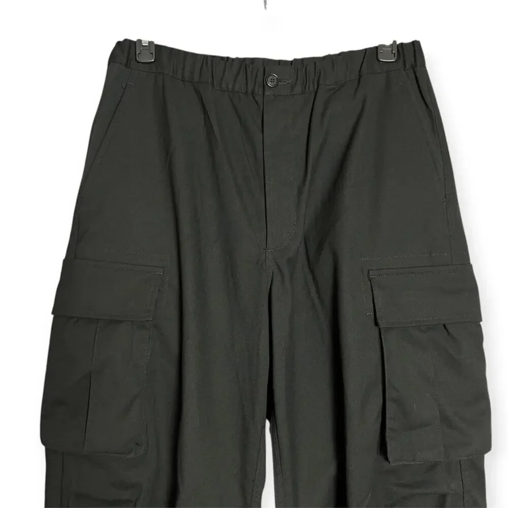 KUON Flannel Cargo Trousers Mens L Black Wide Leg Japan Utility BAGGY NWT